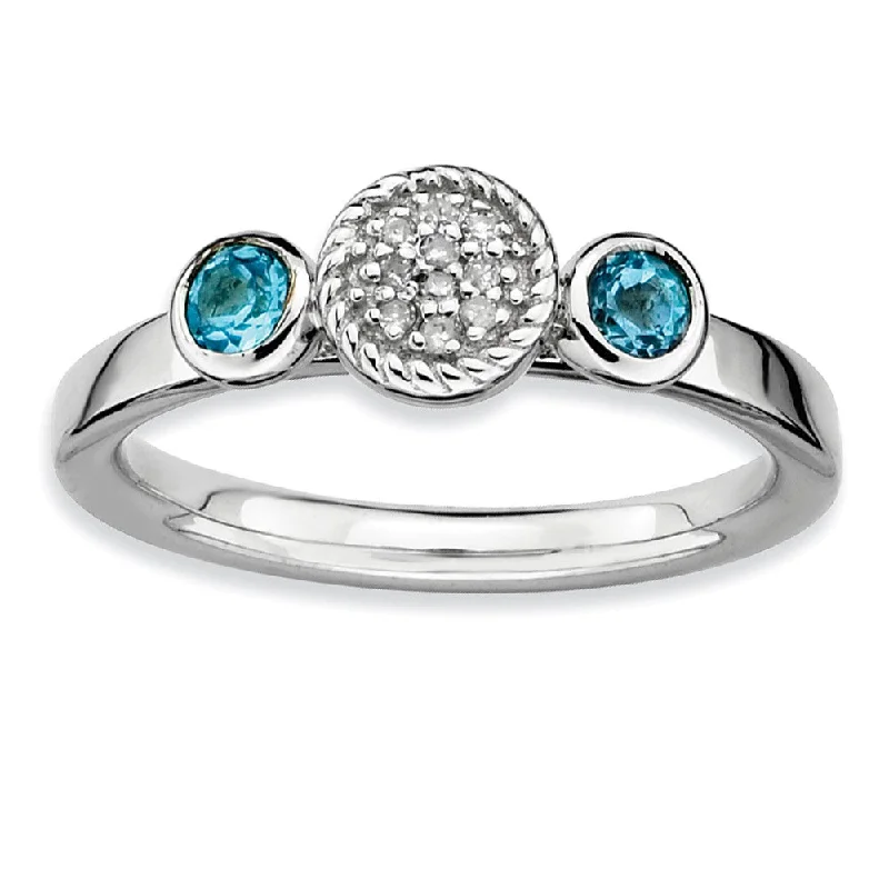 Sterling Silver Stackable Blue Topaz & .05 Ctw HI/I3 Diamond Ring