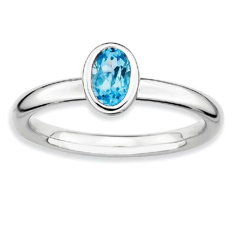 Sterling Silver Stackable Oval Blue Topaz Solitaire Ring