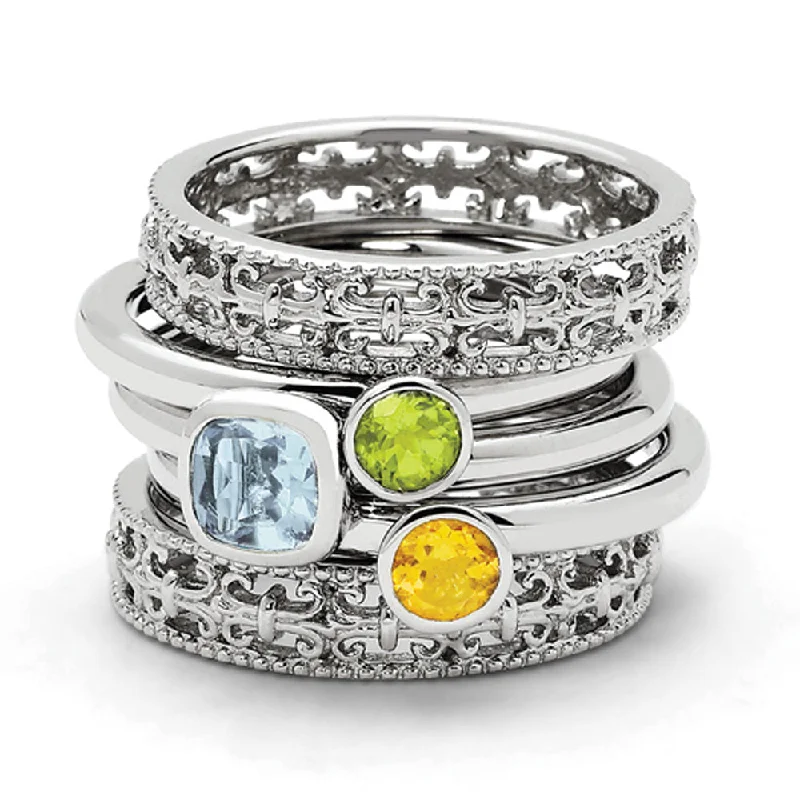 Sterling Silver Stackable Triple Solitaire Gemstone Ring Set