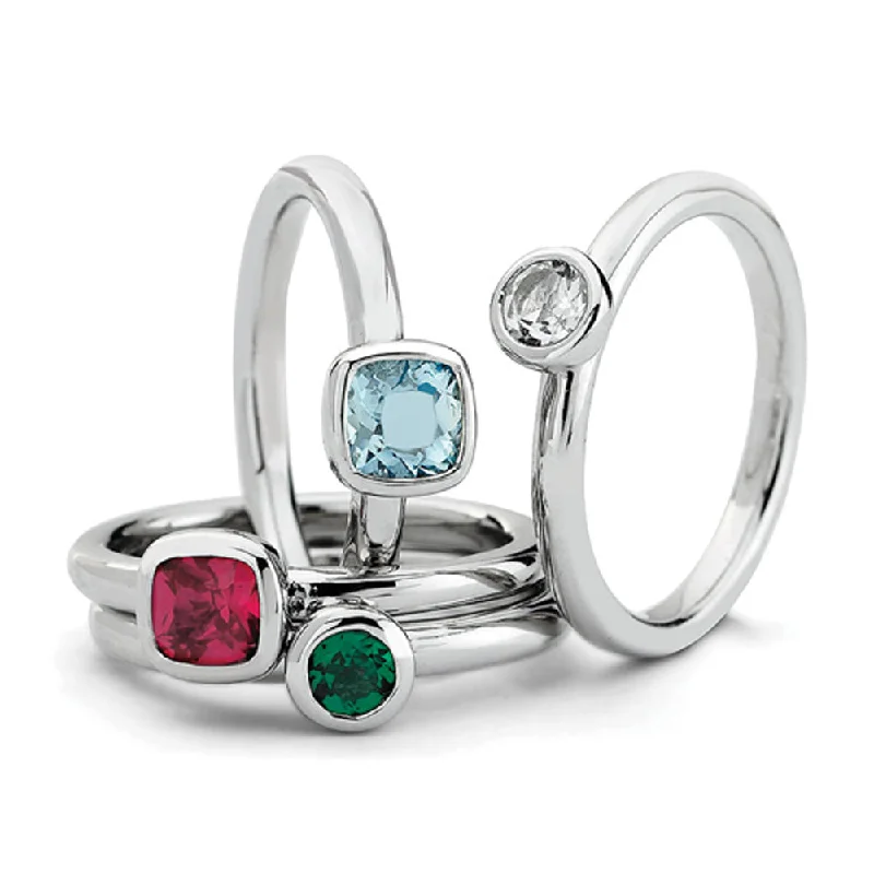 Sterling Silver Stackable Vibrant Gemstone Quartet Ring Set