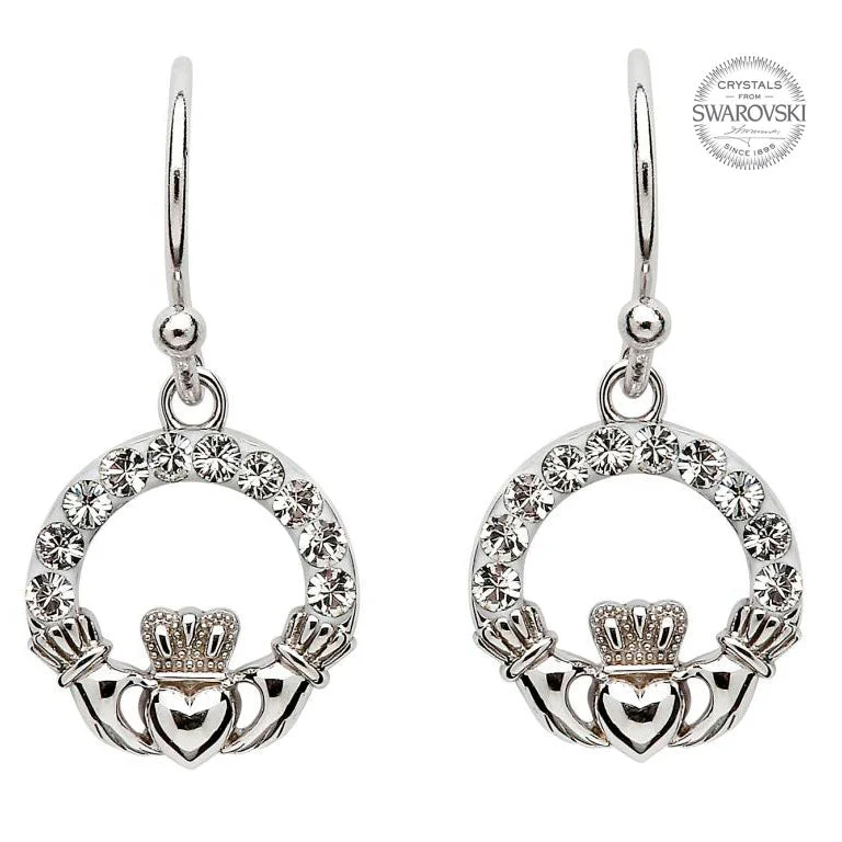 Swarovski Crystal Dangle Claddagh Earrings