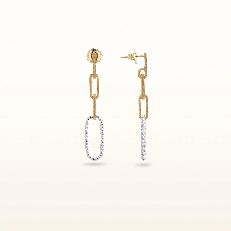 Two-Tone 925 Sterling Silver Paperclip Drop Earrings