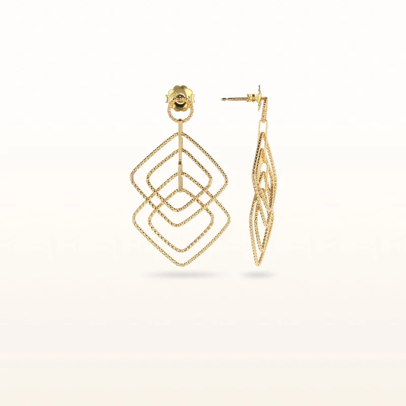 Yellow Gold Plated 925 Sterling Silver Cascading Square Earrings