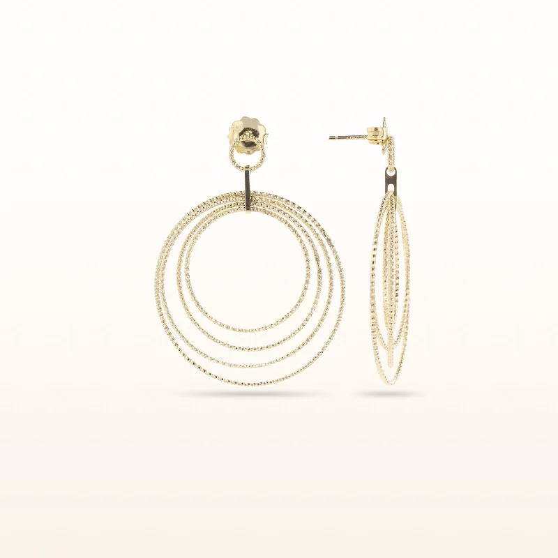 Yellow Gold Plated 925 Sterling Silver Diamond Cut Multi Circle Drop Earrings