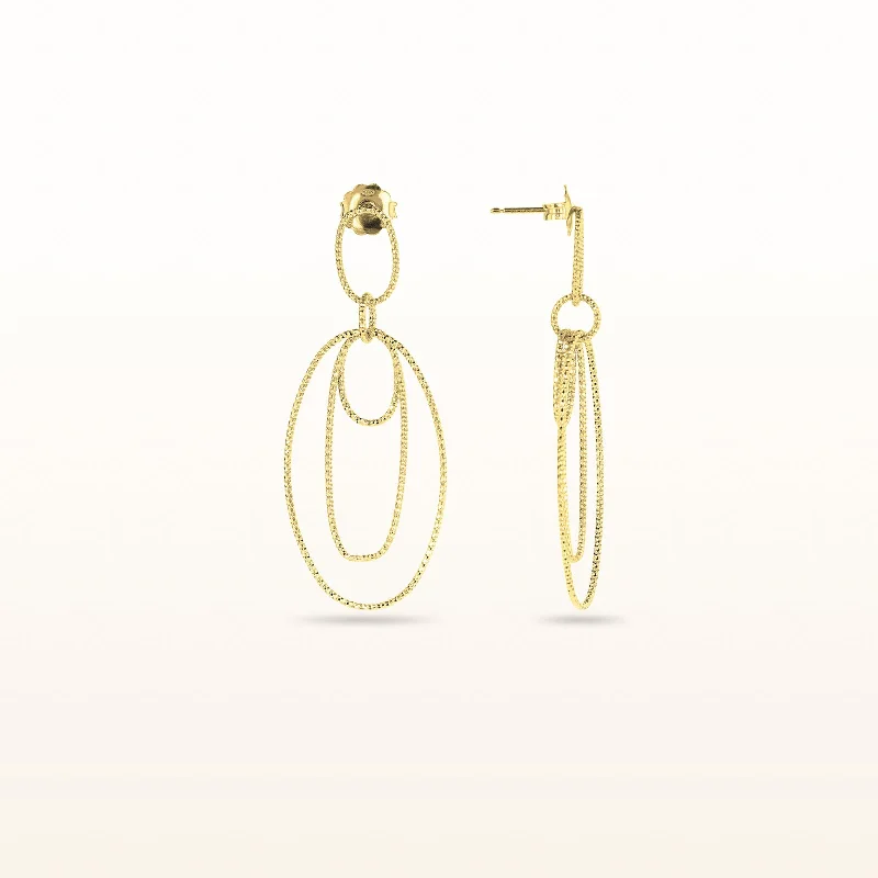 Yellow Gold Plated 925 Sterling Silver Diamond Cut Multi-Sized Oval Shaped Drop Earrings