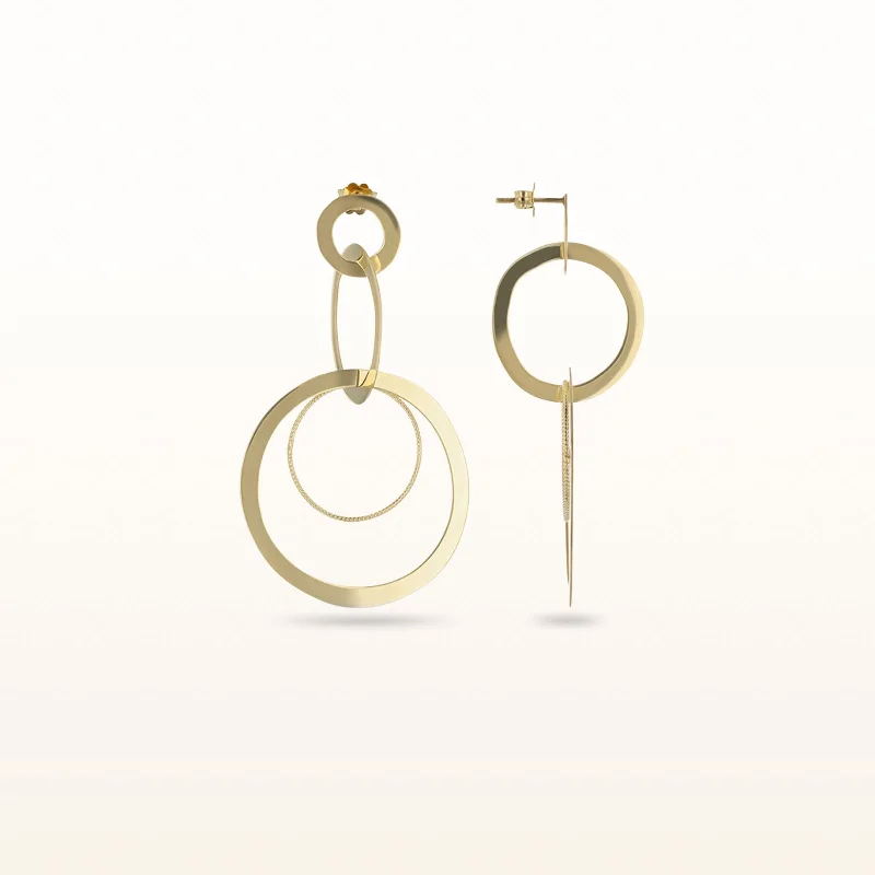 Yellow Gold Plated 925 Sterling Silver Multi-Circle Dangle Earrings