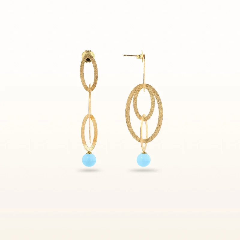 Yellow Gold Plated 925 Sterling Silver Oval Drop and Turquoise Bead Earrings