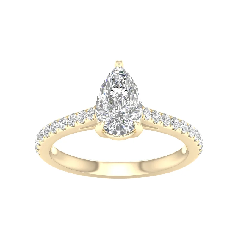 14K Yellow 1.25 CTW Lab-Grown Pear Diamond Ring ( IGI Certified )