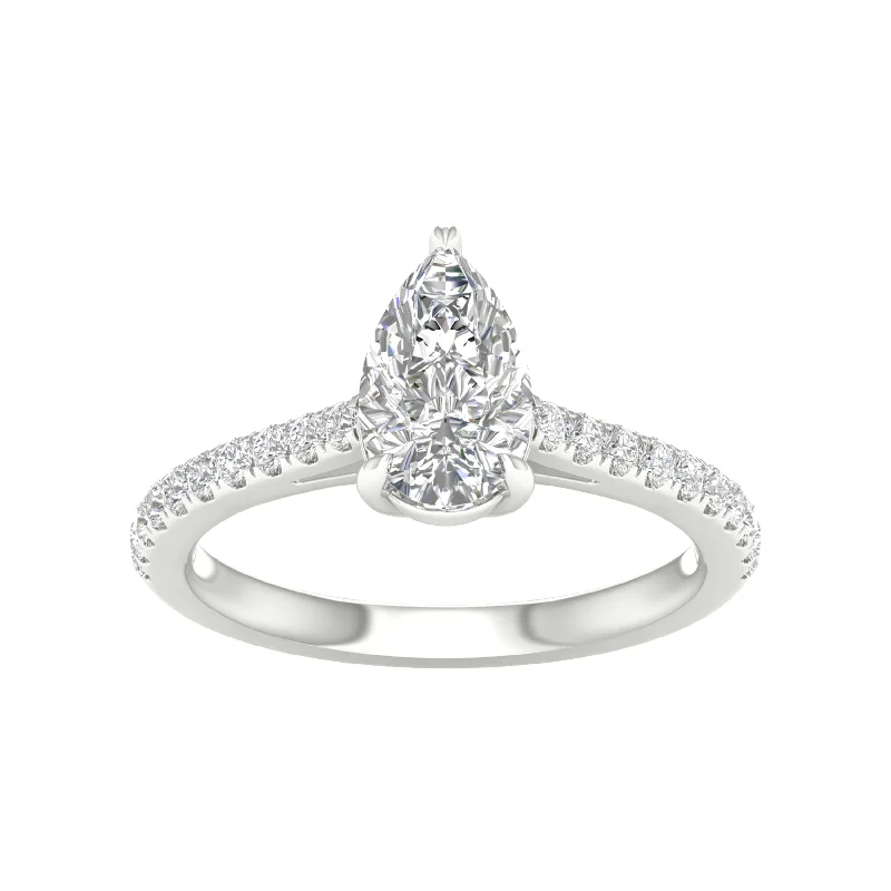 14K White gold 1.25 CTW Pear Lab-Grown Diamond Ring ( IGI Certified )