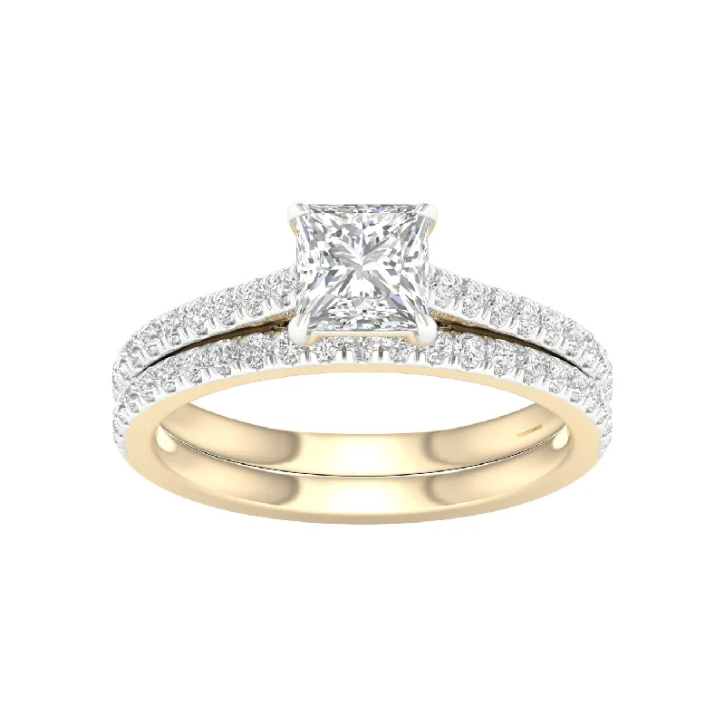 14K Yellow Gold 1.50 CTW Certified Princess Lab-Grown Diamond Bridal Ring