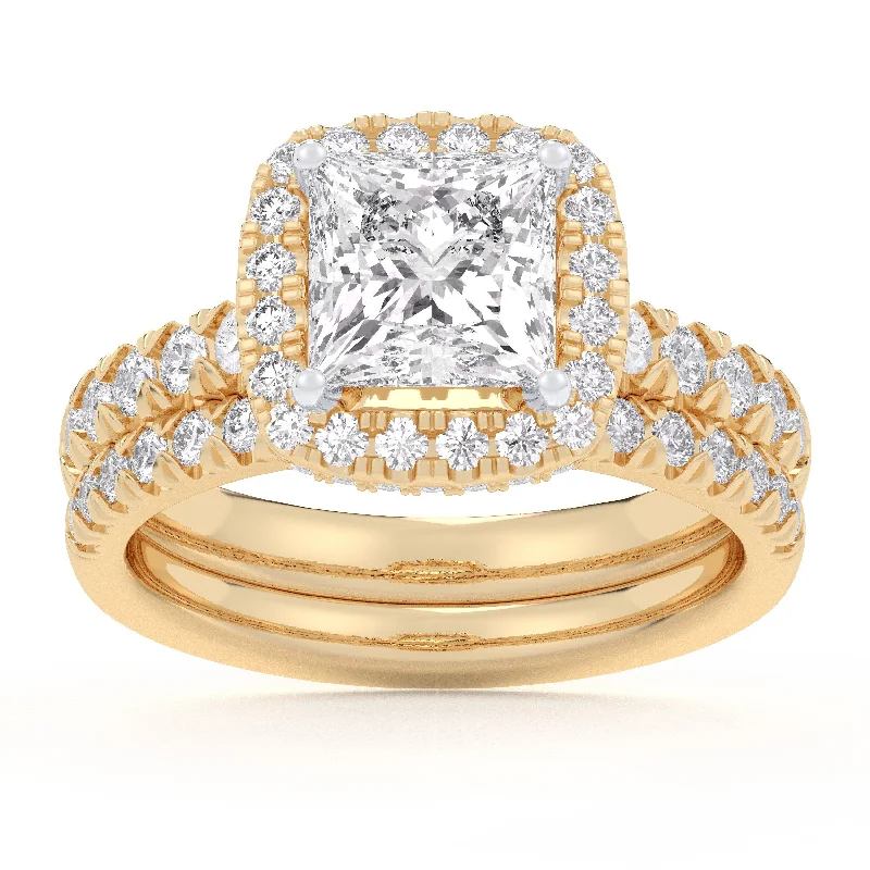 14K Yellow Gold 1.62 Ctw Princess Certified Lab-Grown Diamond Bridal Ring