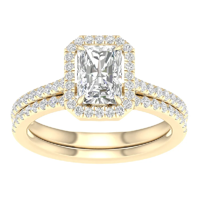 14K Yellow Gold 1.95 CTw Lab-Grown Radiant Diamond Bridal Set