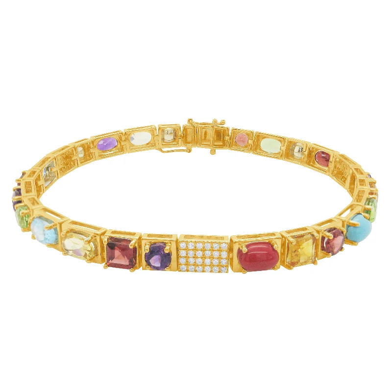 14K GOLD DIAMOND MULTI COLOR GEM STONE HADLEY BRACELET