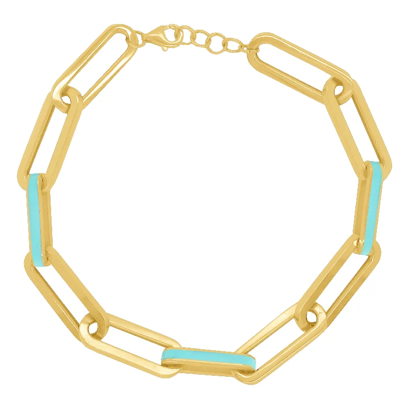 14K GOLD TURQUOISE ENAMEL RAVEN LINK BRACELET