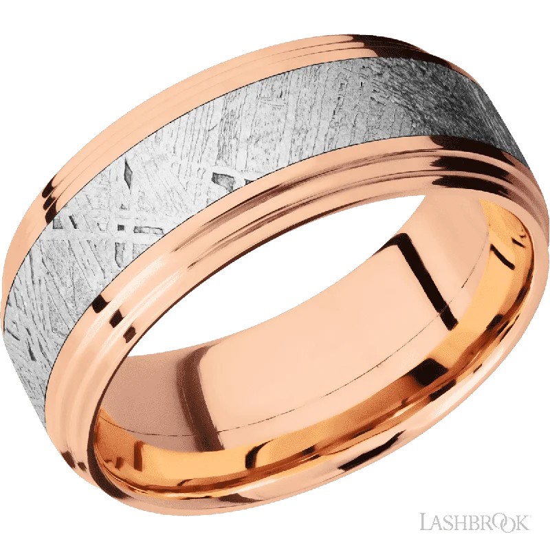 14K Rose Gold with Polish Finish and Meteorite Inlay - 9MM