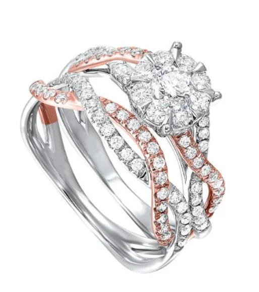 14K Rose & White Gold 1.00cttw SI H-I Diamond Wedding Set with 2.11ct LAB GROWN VVS1 H RBC Center