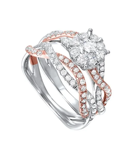 14K Rose & White Gold 1.00cttw SI H-I Diamond Wedding Set