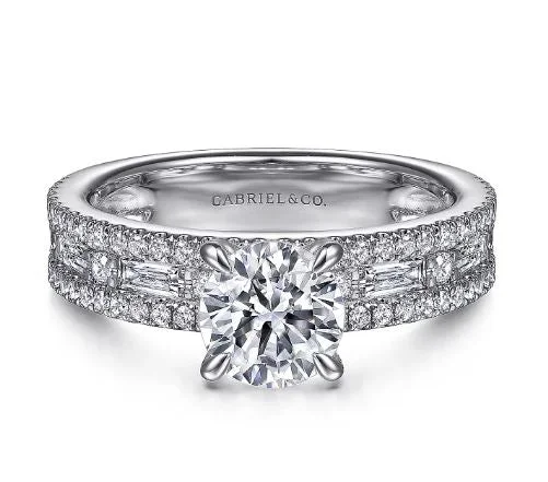 14K White Gold 0.44cttw G-H VS2 Baguette & 0.53cttw G-H SI2 Round Diamond Semi Mount Ring by Gabriel