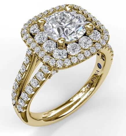 14K Yellow Gold 1.02cttw VS FG Exquisite Unique Double Halo Diamond Semi-Mount Ring by Fana