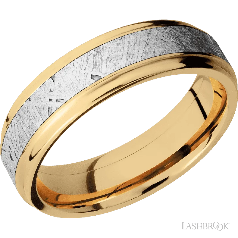 14K Yellow Gold with Polish Finish and Meteorite Inlay - 6MM