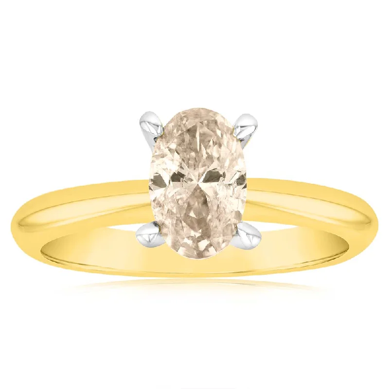 18ct Yellow Gold Diamond Ring With 1 Carat Oval Champagne Australian Diamond