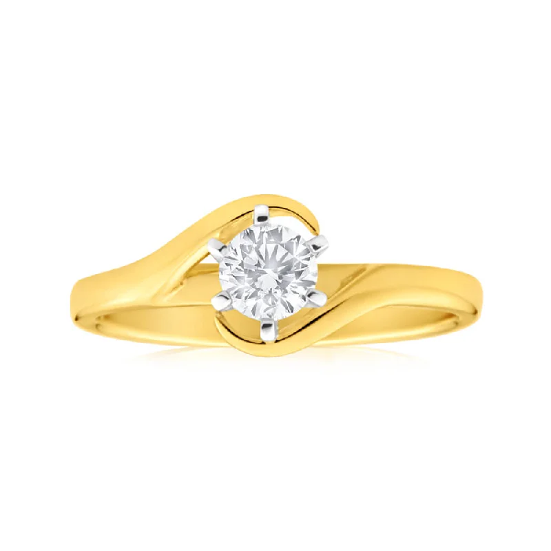 9ct Yellow Gold Solitaire Ring With 0.3 Carat 6 Claw Set Diamond