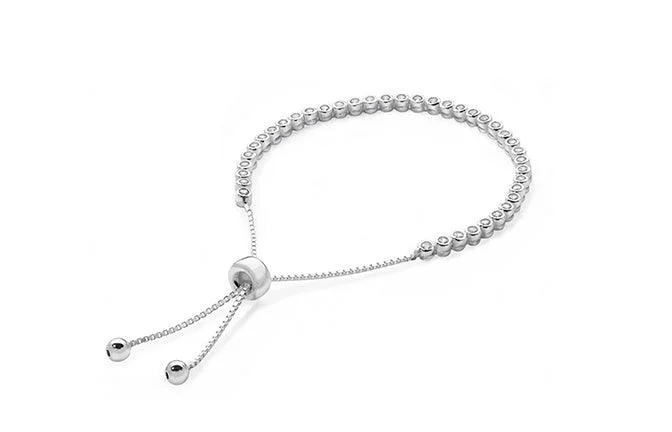 Adjustable Sterling Silver and Cubic Zirconia Bracelet SBR137C