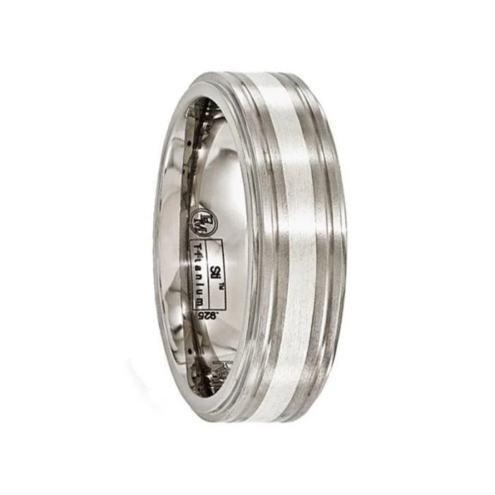 BACCHUS Brushed Titanium Ring with Sterling Silver Inlay by Edward Mirell - 7 mm