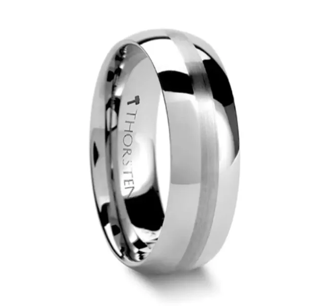 BELLATOR Domed with Brushed Stripe Tungsten Wedding Ring-8mm