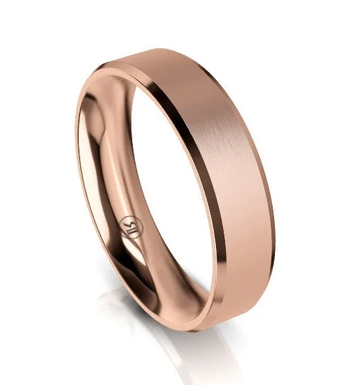 Bevelled Edge Comfort Fit Wedding Ring (AS) - Rose Gold