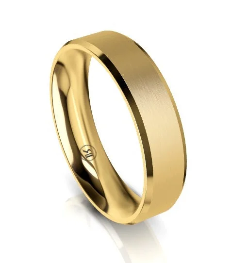 Bevelled Edge Comfort Fit Wedding Ring (AS) - Yellow Gold