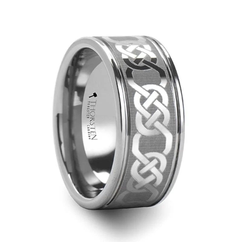 BOSTON Celtic Laser Engraved Tungsten Carbide Ring - 10mm