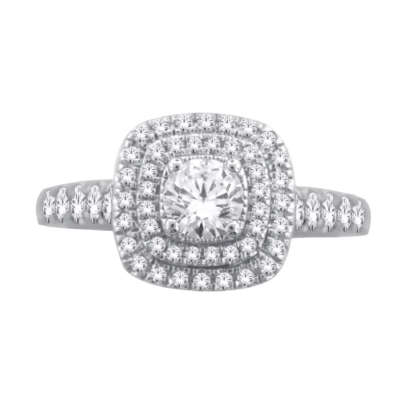 14K WHITE GOLD 1.00 CTW DIAMOND Cushion engagement ring