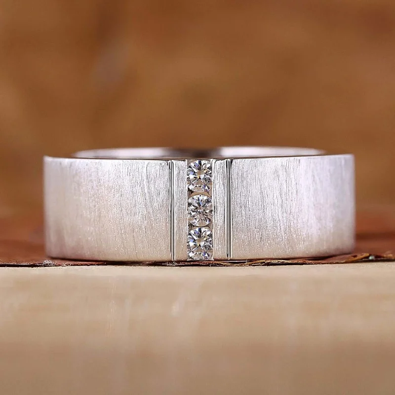 Brushed Finish Round Cut Lab Grown Diamond Men's Wedding Ring