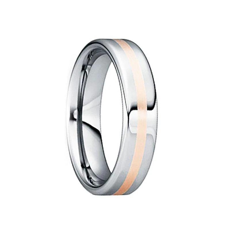 CAELIUS Tungsten Wedding Ring with 18K Rose Gold Inlay - 6mm