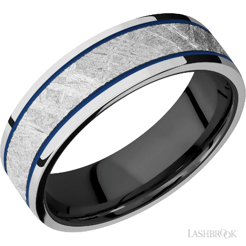 Cobalt Chrome with Polish Finish and Meteorite Inlay and Zirconium - 7MM