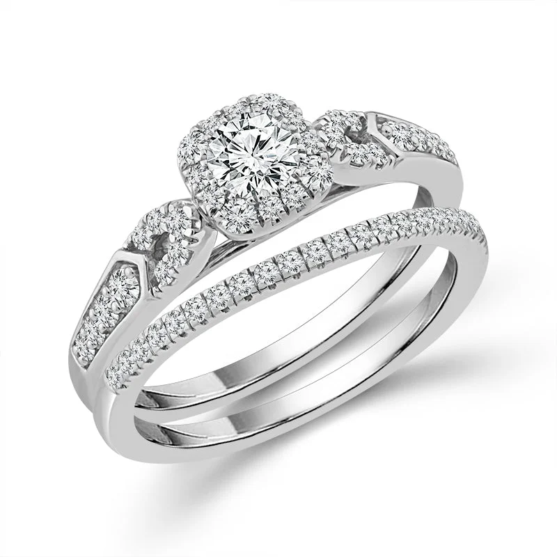 14k White Gold 0.75 ctw Diamond Cushion Lab-Grown Bridal Set