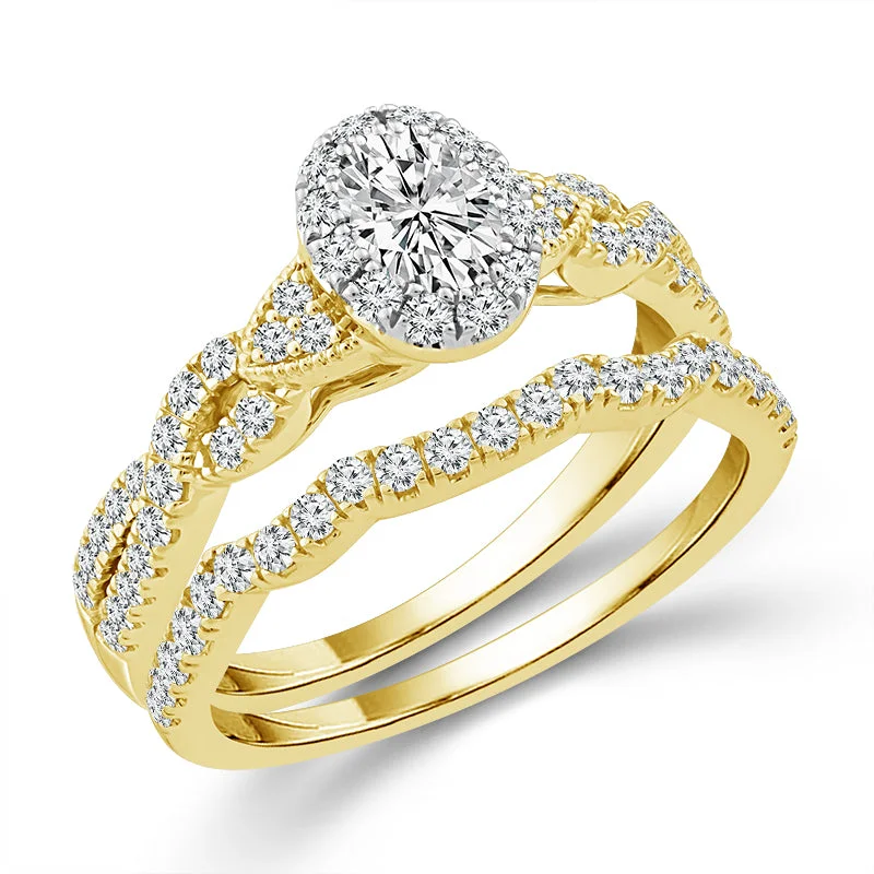 14k Yellow Gold 1 ctw Lab-Grown Diamond Oval Bridal Set