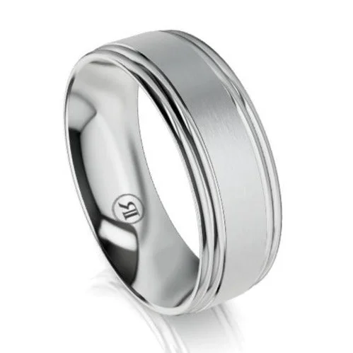 Dual Side Cut Edges Brushed Centre Platinum Wedding Ring