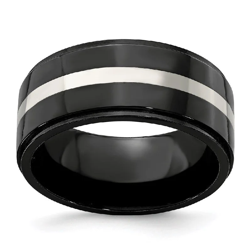 Edward Mirell Titanium Black Ti & Sterling Silver Inlay 10mm Band