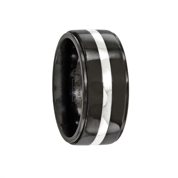 Edward Mirell Titanium Black Ti & Sterling Silver Inlay 10mm Band