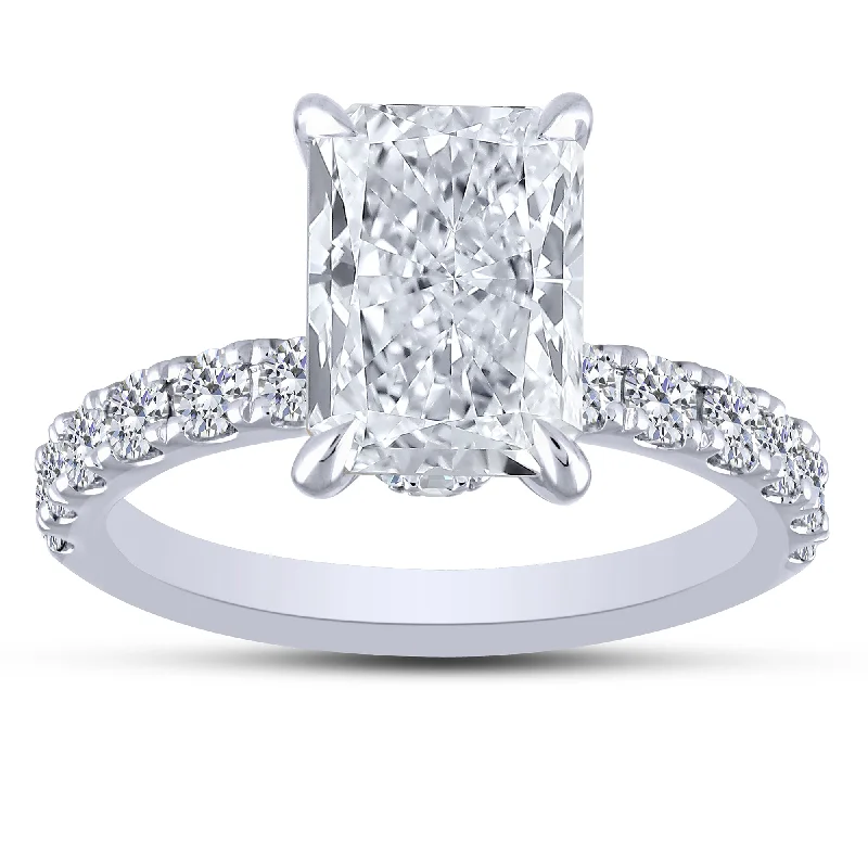 14K WHITE GOLD Lab-Grown 3.78 Ctw Radiant Engagement Ring