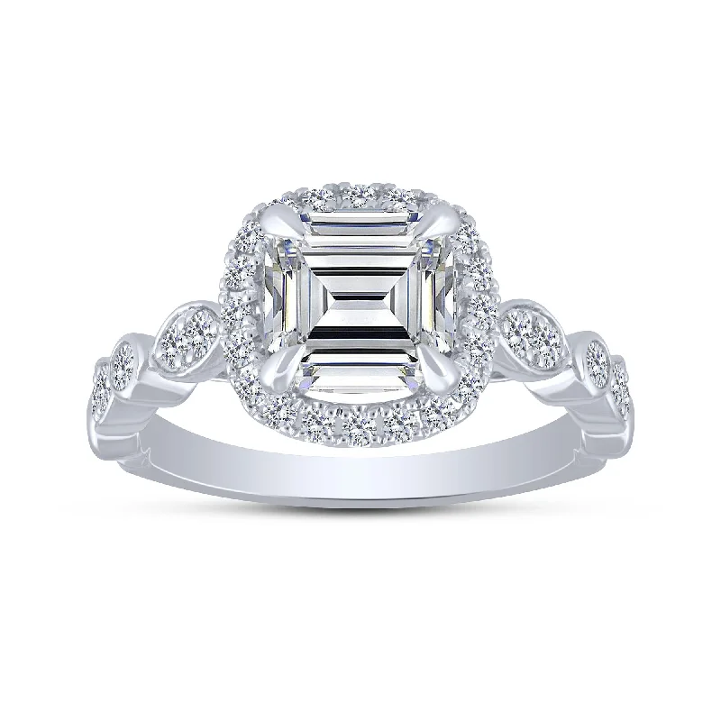 14K WHITE GOLD 2.53 Ctw Lab-Grown Cushion Engagement Ring