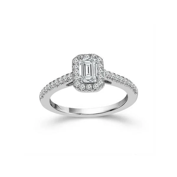 14K White Gold 0.75 CTW Emarald DIAMOND Engagement Ring