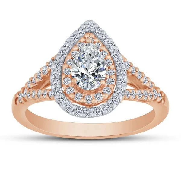 14k two tone 1.00 ctw diamond pear halo Engagement Ring