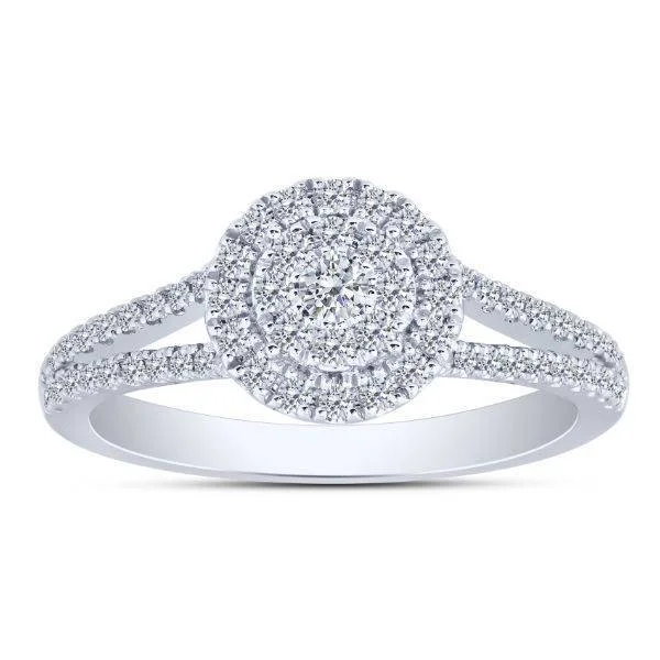 14K White Gold 0.50 CTW DIAMOND Round Halo ENAGAGEMENT Ring