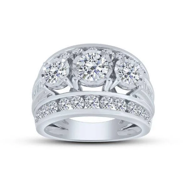 14K White Gold 3 ctw 3 Stone Diamond Ring