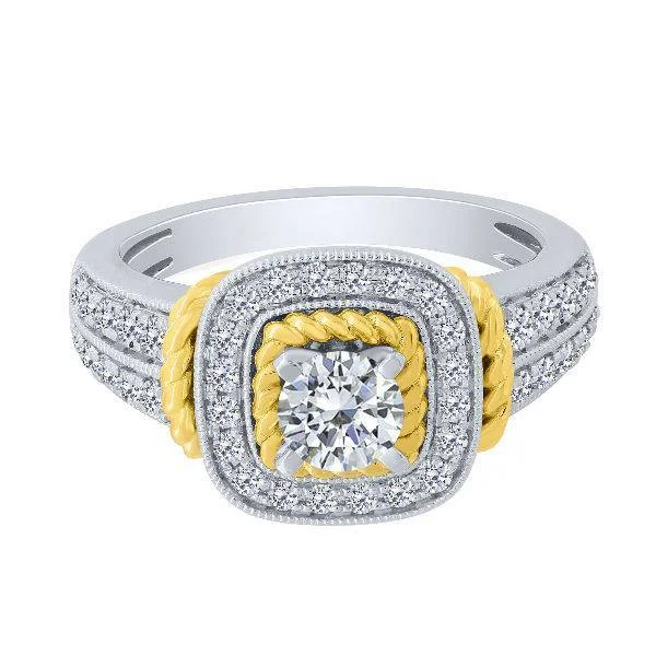 14k Two Tone 1.00 ctw Diamond vintage Engagement Ring