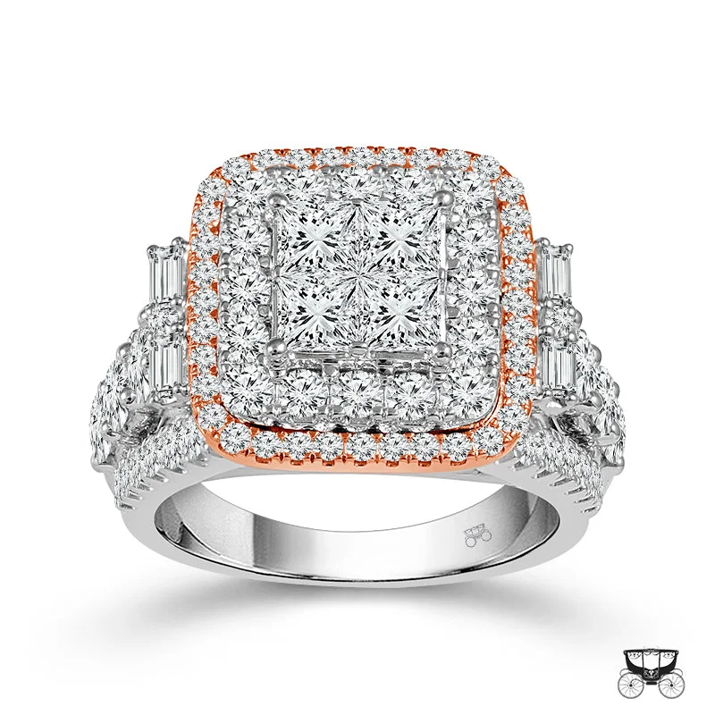 14K Two Tone 3 CTW Diamond Quad Engagement Ring