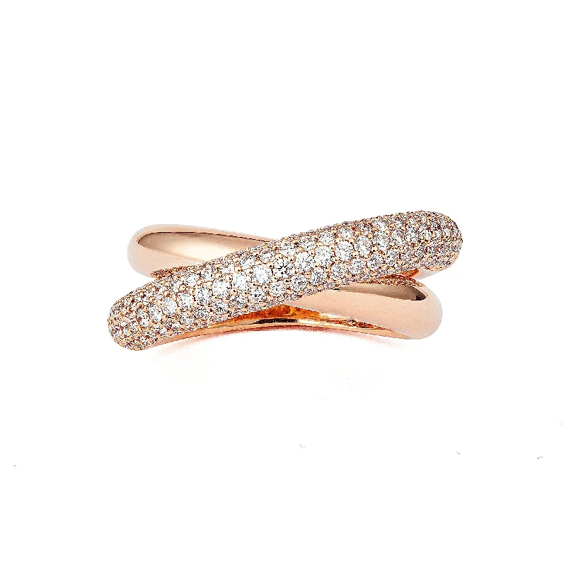 Infinity Loop Medium Half Pavé 18K Rosegold Ring w. Diamonds